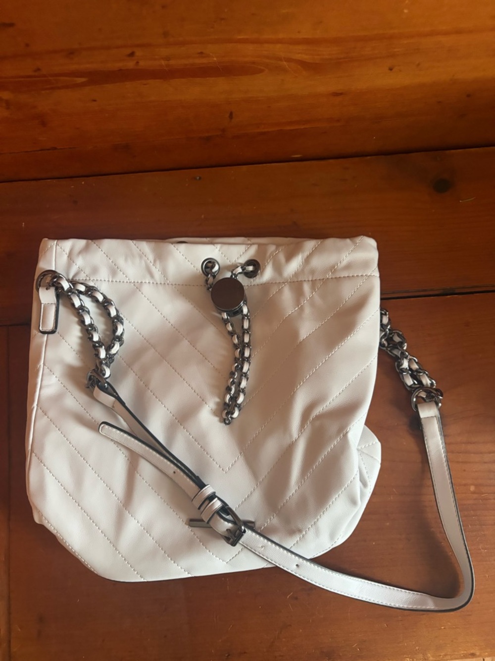 Aldo White Quilted Shoulder Bag with Silver Chain Strap